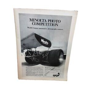 1973 Minolta Camera Joe Leonard Samsonite Special Race Car Print Ad Original